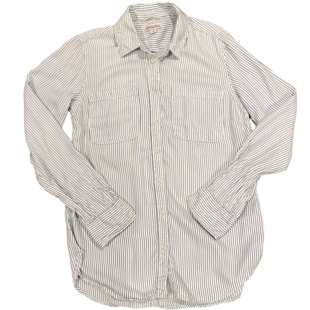 Blue and White Stripe Button Down, Size Small